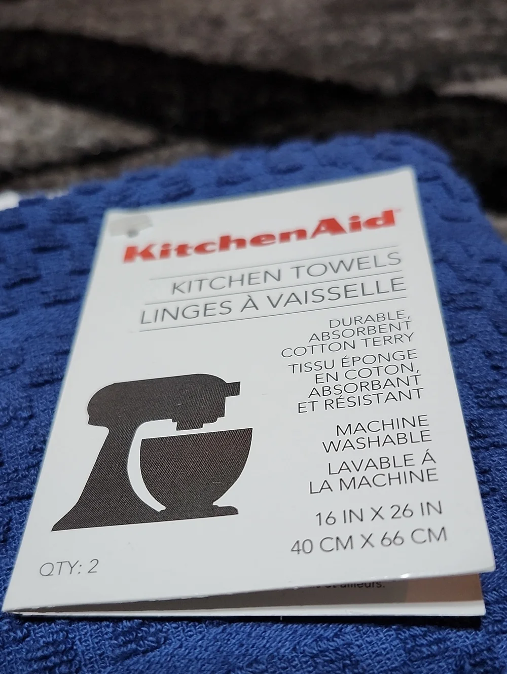 KITCHEN AID 2017 NAVY BLUE/DISIGN 2PC WAFFLE WEAVE KITCHEN TOWELS